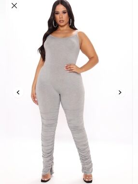 Fashion Nova Light Gray Spaghetti Strap Ruched Catsuit